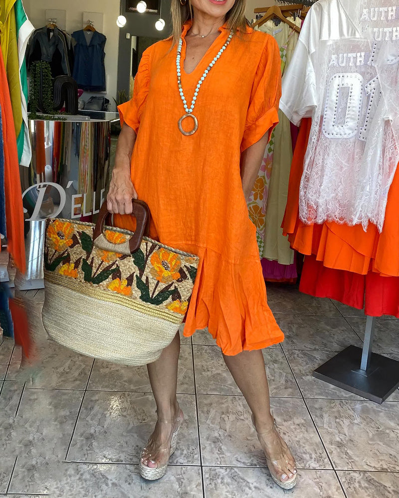 Abito casual a trapezio con maniche corte e revers