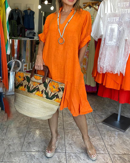 Abito casual a trapezio con maniche corte e revers