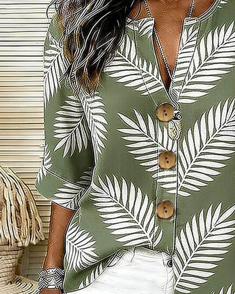 Leaf Print Button Shirt
