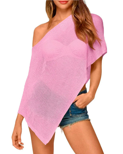 Solid Off-Shoulder Asymmetric Cover-Up