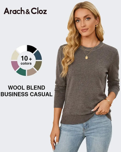 Crew-Neck Long-Sleeve Slim Solid Pullover 2024 f/w sweaters & cardigans