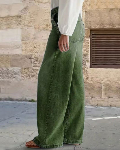 Multi-Button Washed Loose Jeans