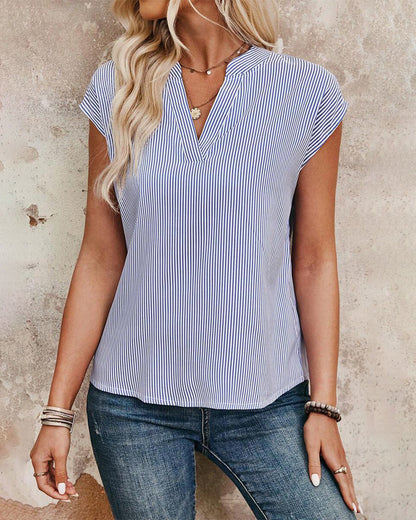 V-Neck Striped Casual Blouse