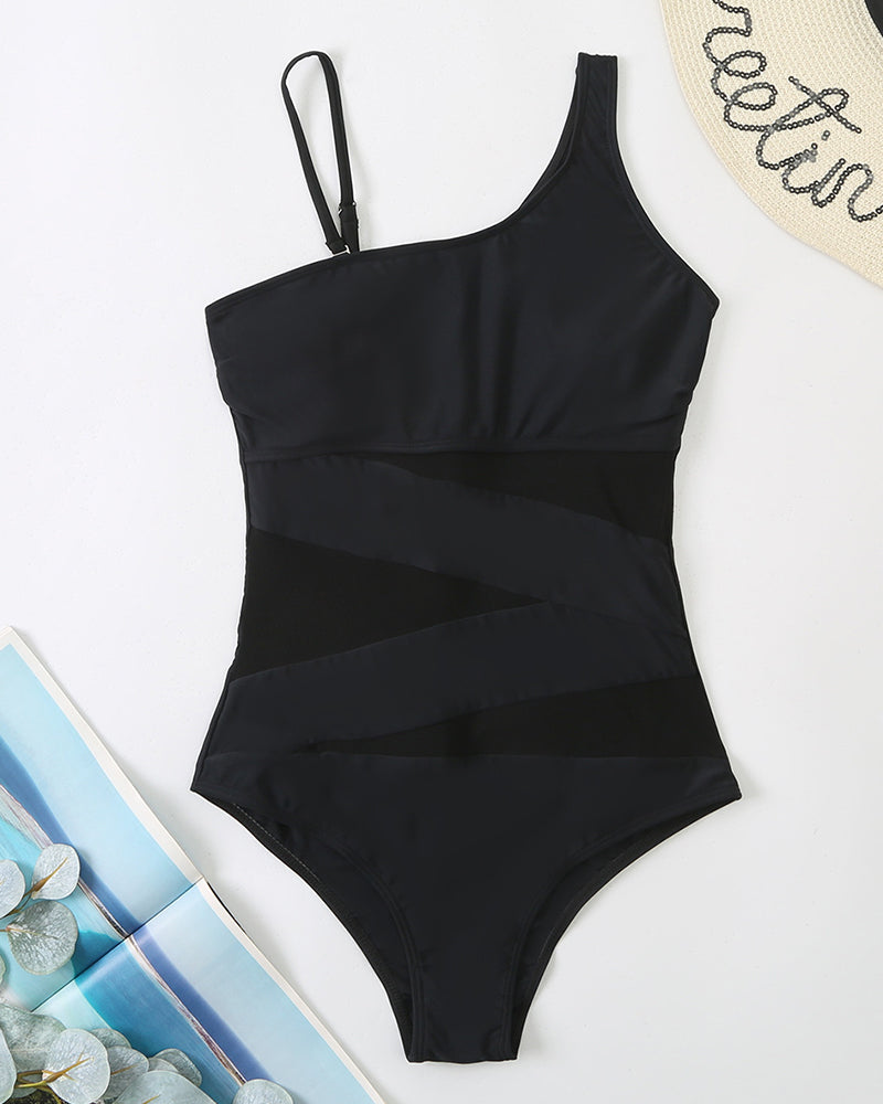 Sexy Spliced Off-Shoulder One-Piece Swimsuit one-piece spring summer