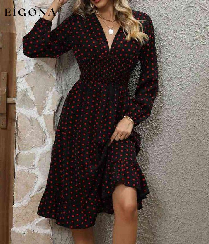 V-Neck Long Sleeve Ruffle Hem Dress clothes dress dresses M@Y mini dress Ship From Overseas Shipping Delay 09/29/2023 - 10/04/2023