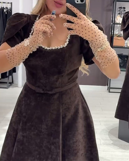 Puff Sleeve Wide Neck Dress