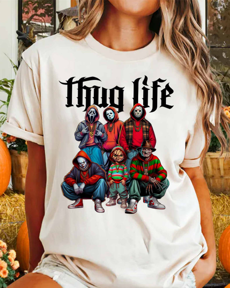 Thug life character letter print t-shirt 2024 f/w halloween spring summer t-shirts