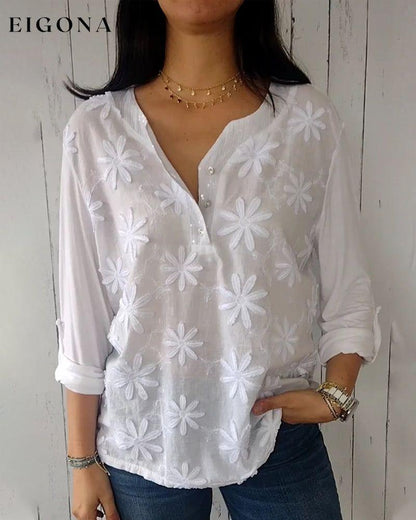 V-neck embroidered long-sleeved top 2023 f/w 23BF blouses & shirts spring summer