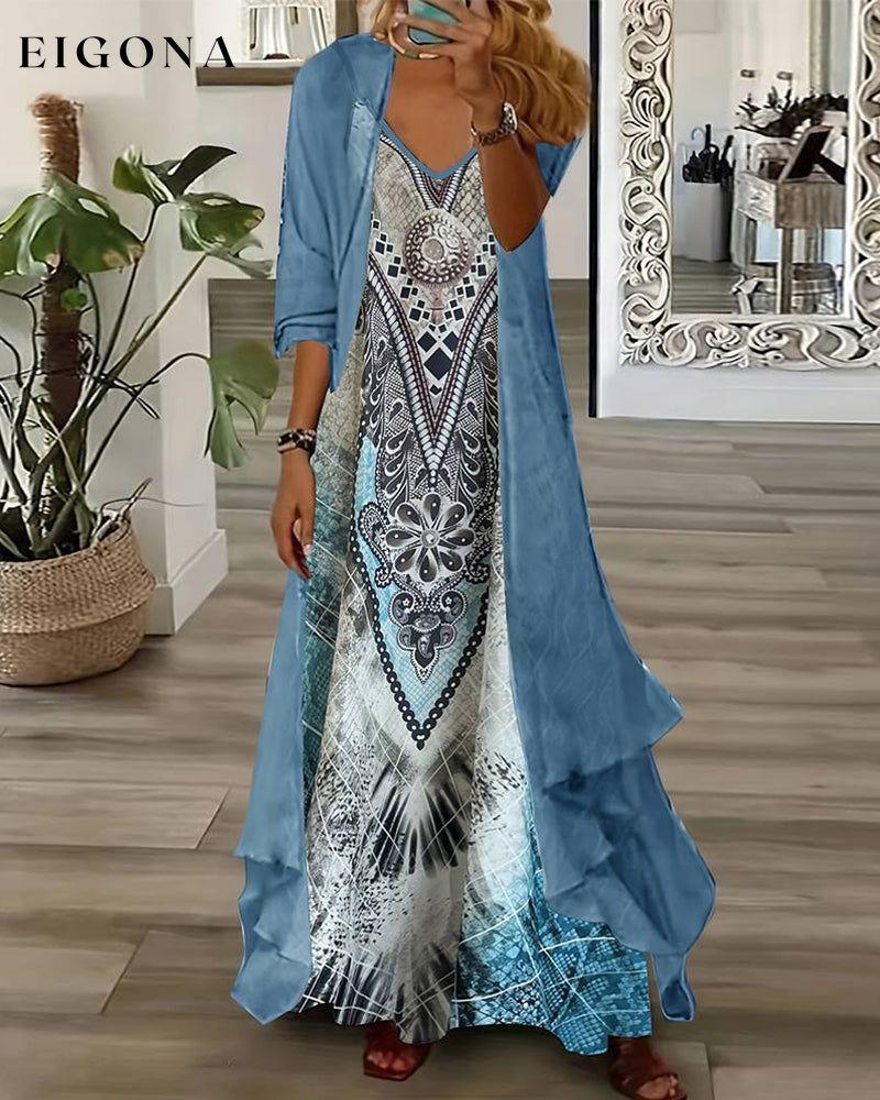 Ethnic style printed suspender dress two piece set spring summer two-piece sets