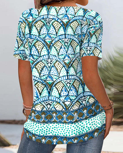 Casual Printed Hollow Blouse
