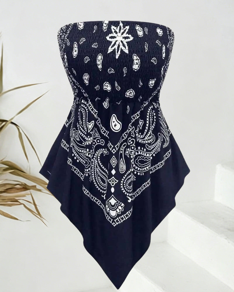 Paisley Bandeau Asymmetrical Blouse