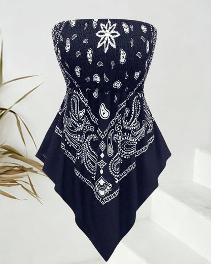 Paisley Bandeau Asymmetrical Blouse