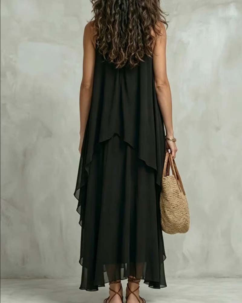 Crew Neck Sleeveless Chiffon Irregular Dress