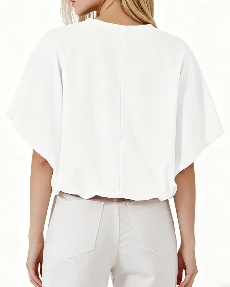 Solid Color Puff Sleeve Cropped Top blouses & shirts spring summer