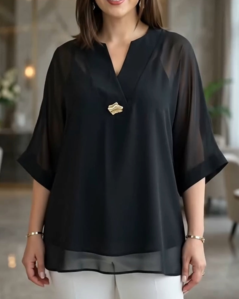 V-Neck See-Through Gauze Loose Blouse blouses & shirts spring summer