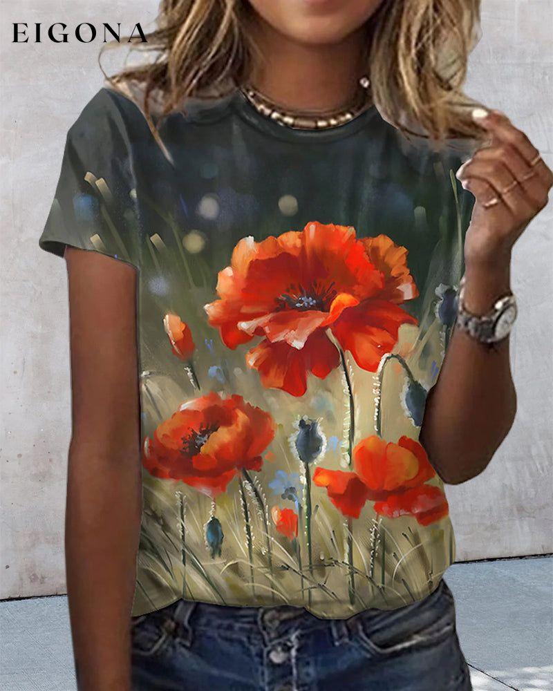 Round neck floral print short sleeve t-shirt 23BF clothes Short Sleeve Tops Summer T-shirts Tops/Blouses