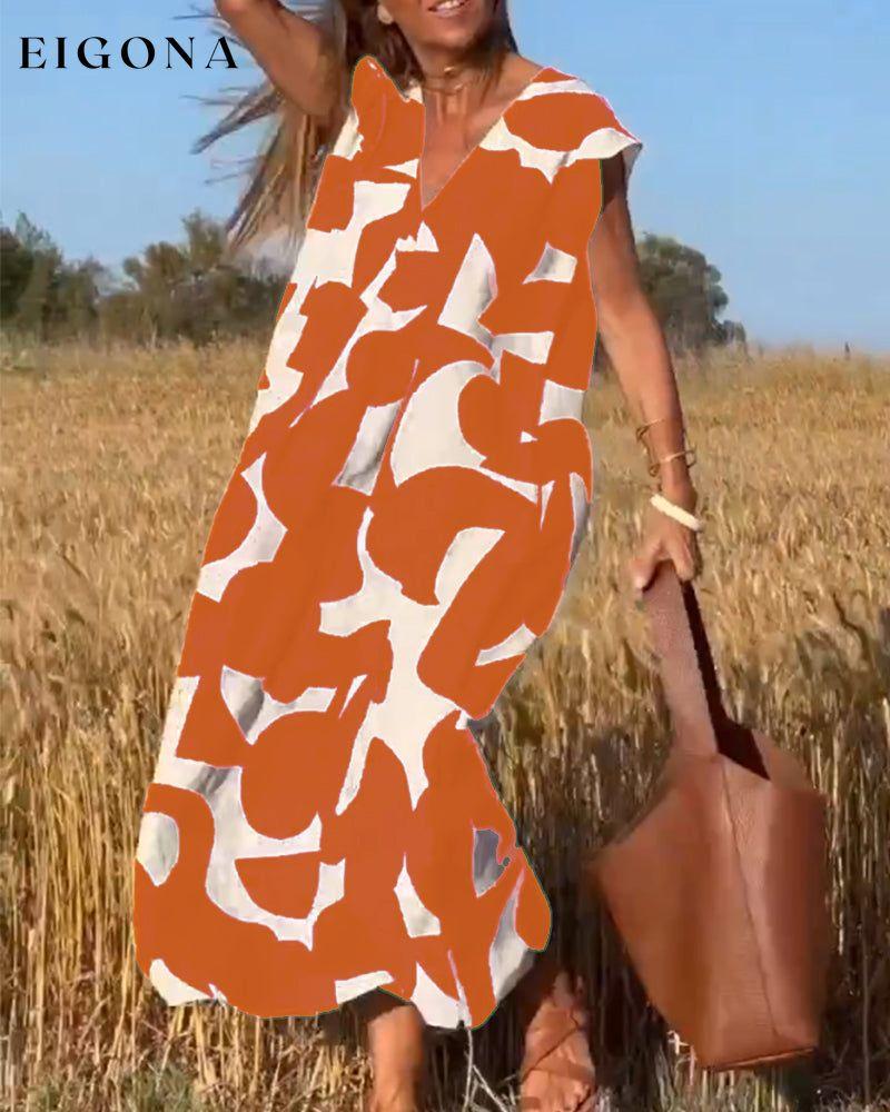 V-neck printed dress Orange 23BF Casual Dresses Clothes Dresses Spring Summer
