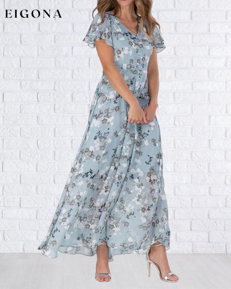 Short Sleeve Long Dress with Floral Print 23BF Casual Dresses Clothes Dresses SALE Spring Summer