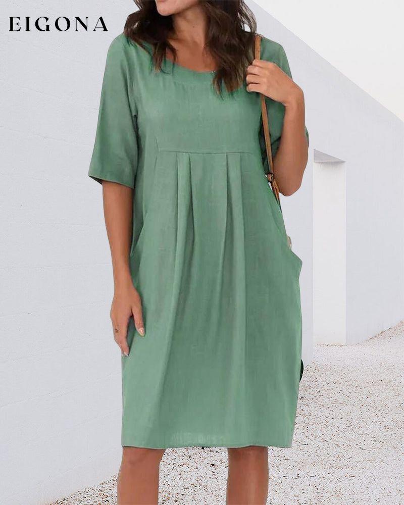 Round Neck Solid Color Dress with Pockets 23BF Casual Dresses Clothes Dresses Spring Summer