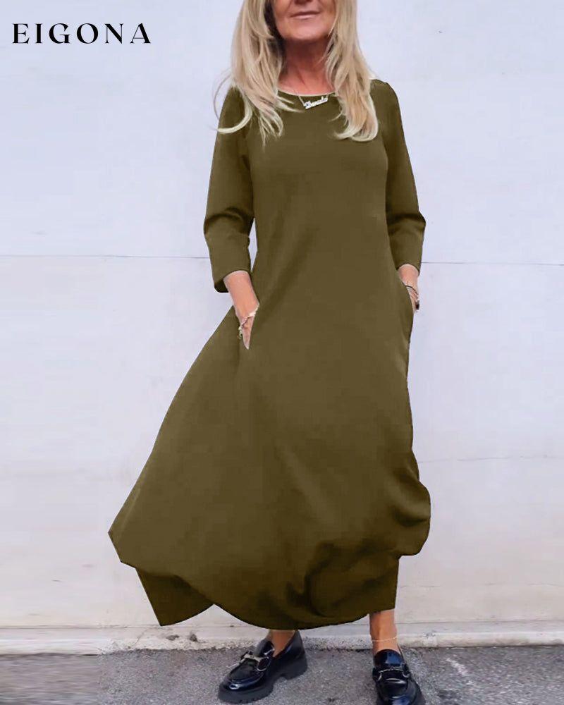 Simple solid color pocket dress Green 2023 f/w 23BF casual dresses Clothes Dresses spring