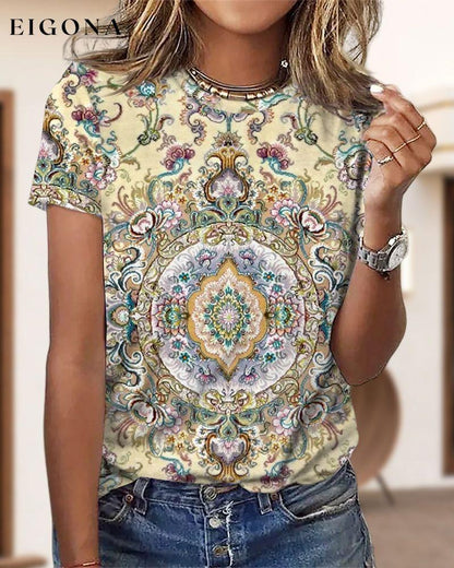 Floral Print T-shirt with Short Sleeves 23BF clothes Short Sleeve Tops Spring Summer T-shirts Tops/Blouses