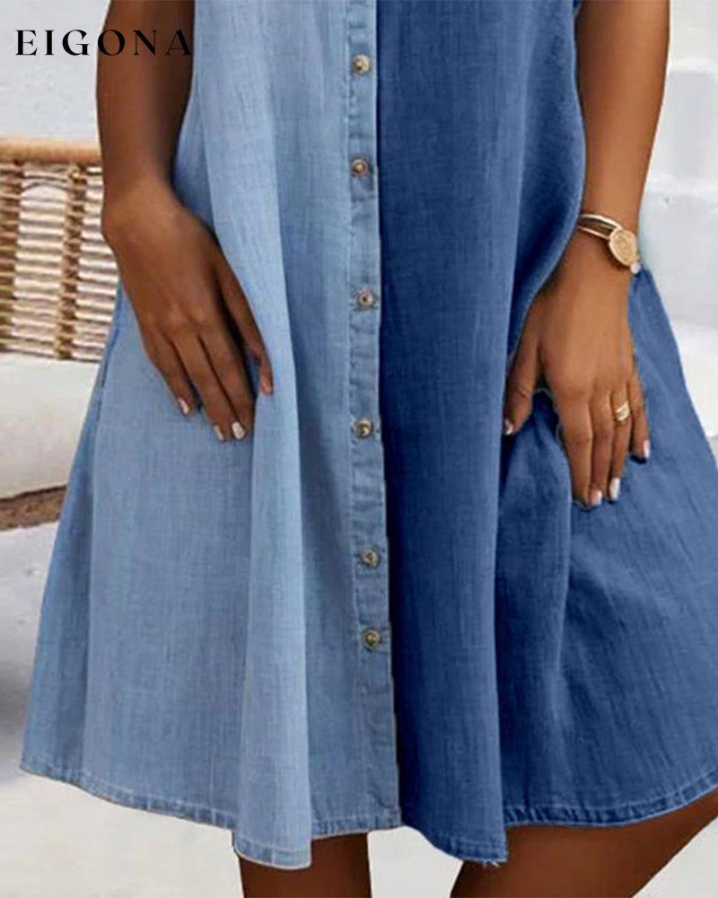 Lapel color block casual denim dress casual dresses summer