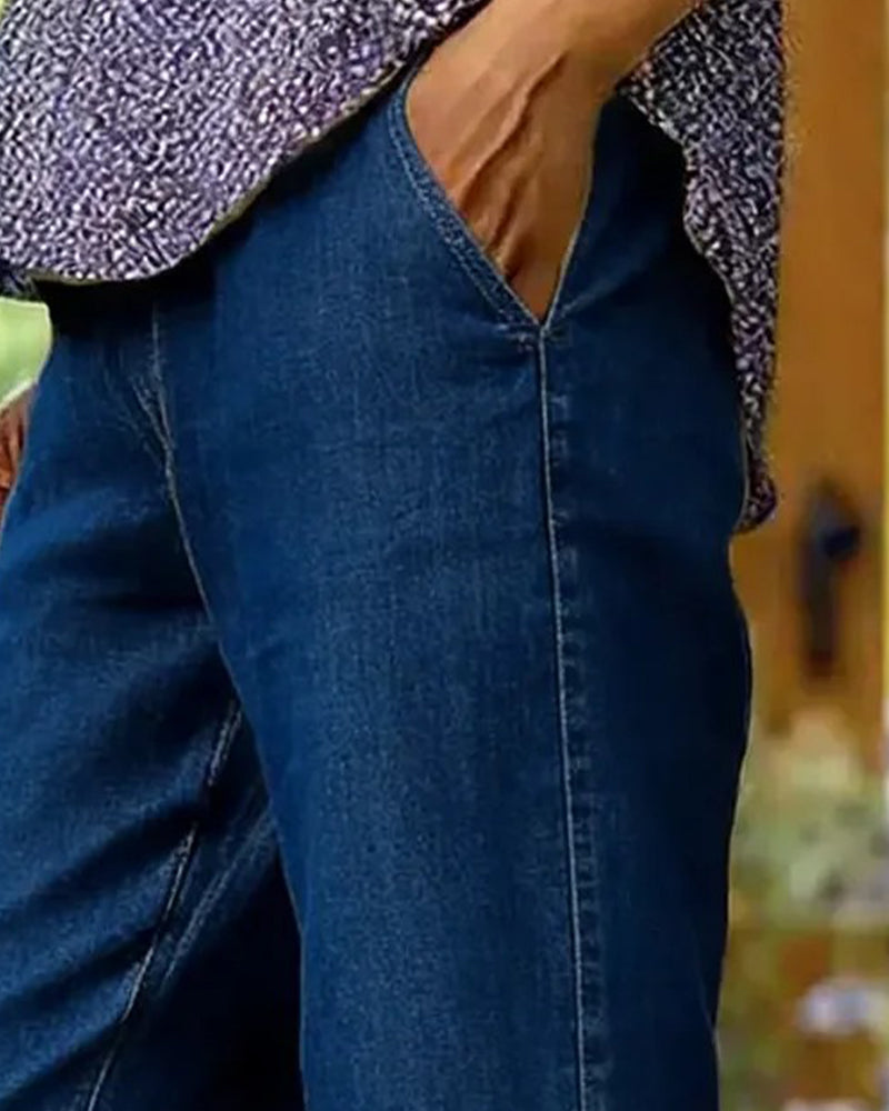 Straight-Leg Denim Cropped Shorts