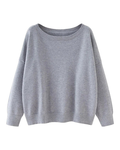 Crew-Neck Drop-Shoulder Solid Loose Pullover 2024 f/w sweaters & cardigans