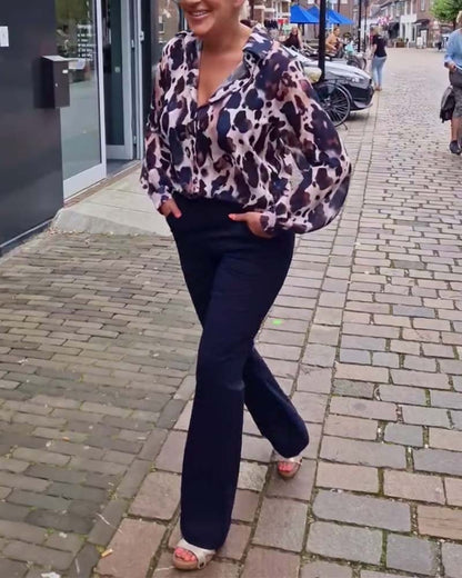 Fashionable leopard print lapel long sleeve shirt 2024 f/w blouses & shirts spring