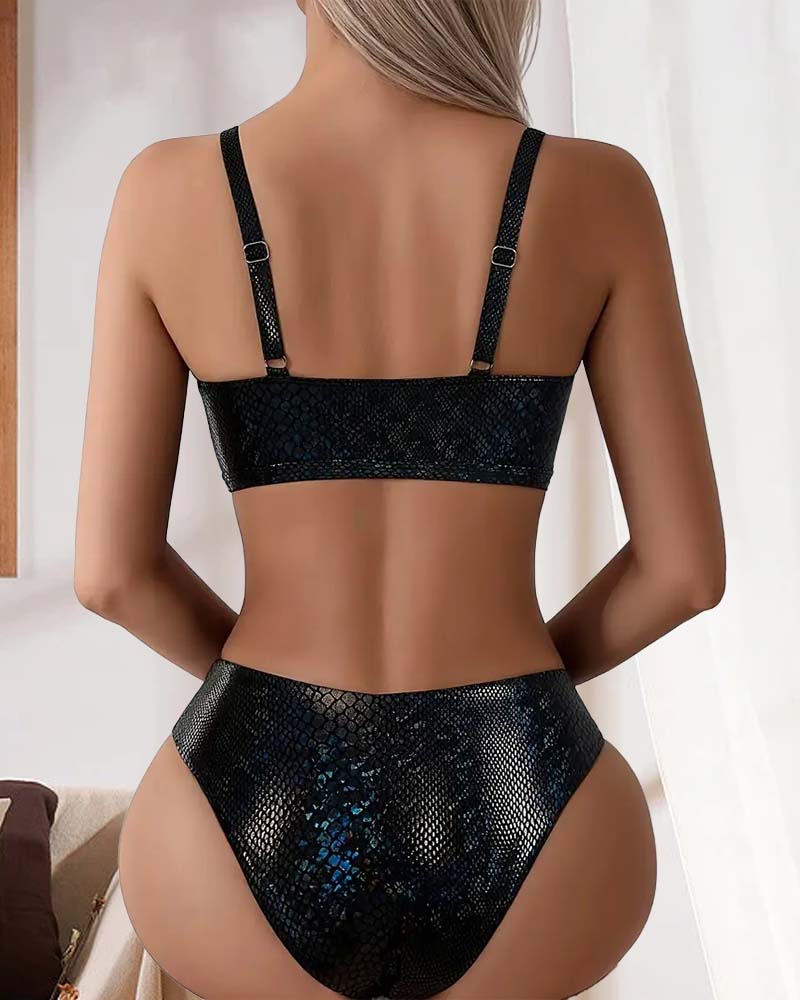Snake Print Chest Tie High Waist Triangle Bikini