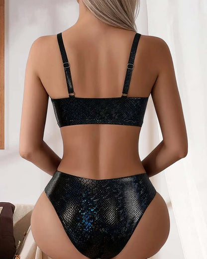 Snake Print Chest Tie High Waist Triangle Bikini