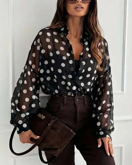 Long-Sleeved Polka Dot Blouse blouses & shirts spring summer