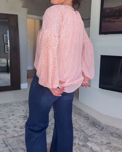 Printed Lantern Sleeve Long-Sleeved Blouse