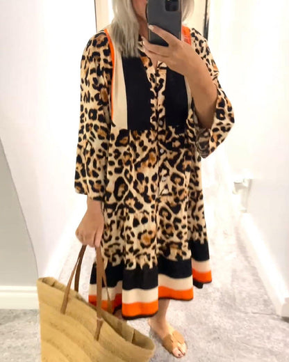 Contrast color leopard print V-neck casual dress casual dresses spring summer