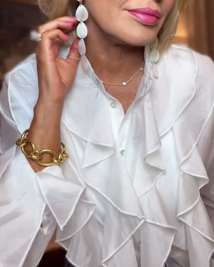 Elegant Solid Color Ruffled Blouse