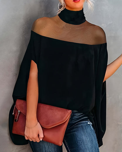 Sheer Cold Shoulder Dolman Sleeve Blouse