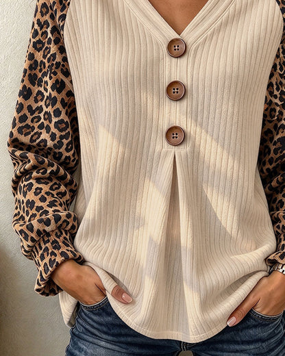 V-Neck Leopard Button Top