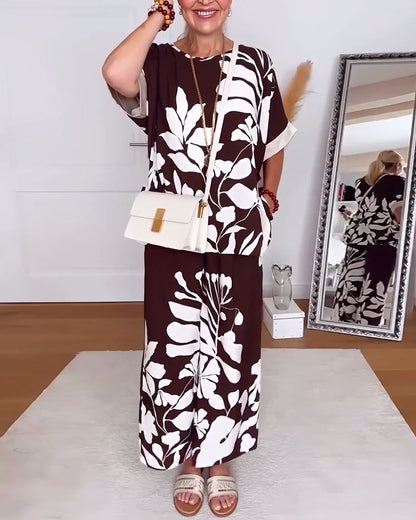 Loose Floral Wide-Leg Pants Suit