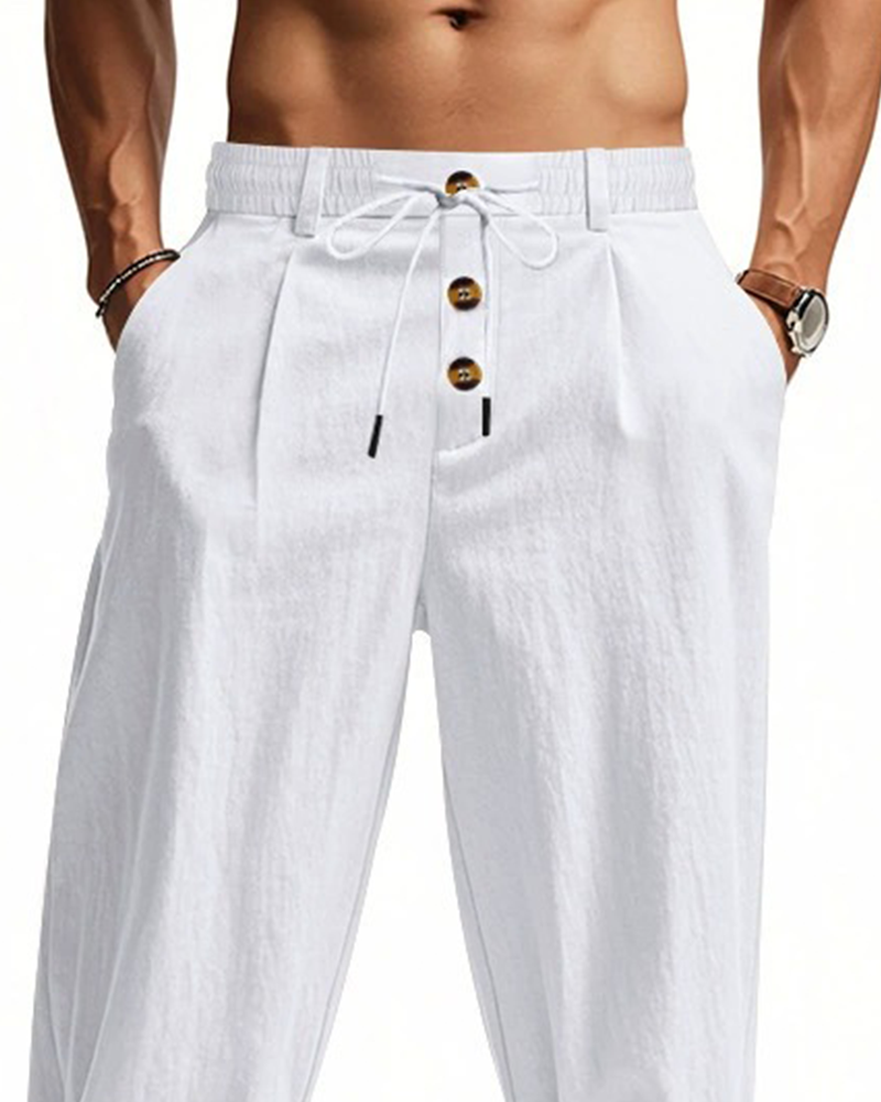 Casual Solid-Color Straight-Leg Pants