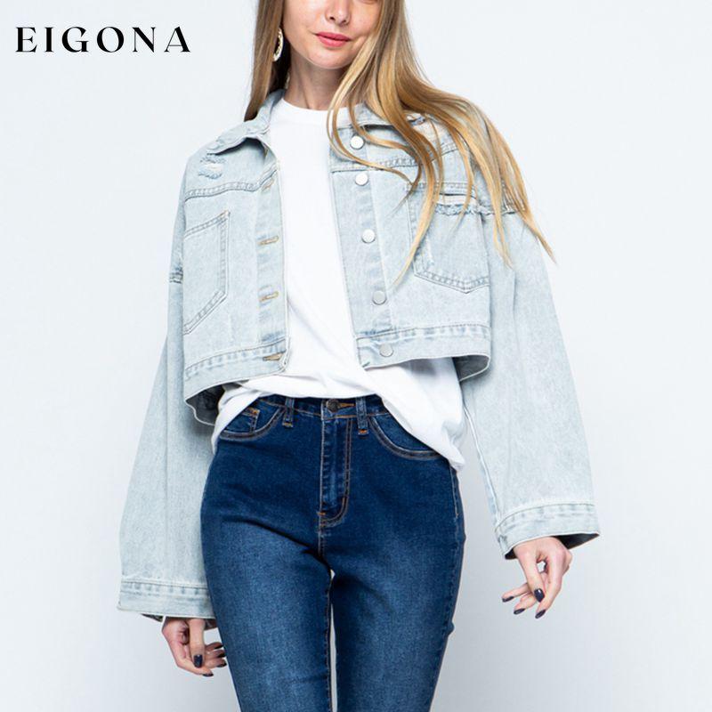 Cropped Collared Neck Dropped Shoulder Denim Jacket Light clothes DE.O.Z.X Ship From Overseas Shipping Delay 09/29/2023 - 10/06/2023 trend