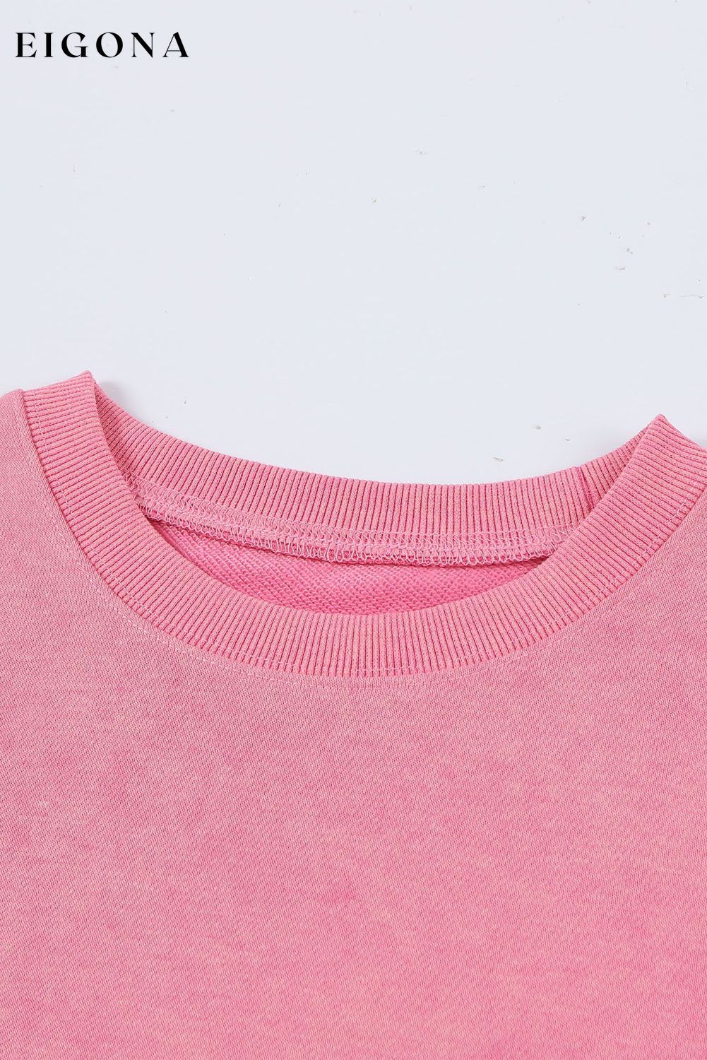 Pink Drop Shoulder Ribbed Trim Oversized Sweatshirt All In Stock Best Sellers clothes Day Valentine's Day DL Chic DL Exclusive Early Fall Collection EDM Monthly Recomend Occasion Daily Print Solid Color Season Winter Style Casual sweater sweaters