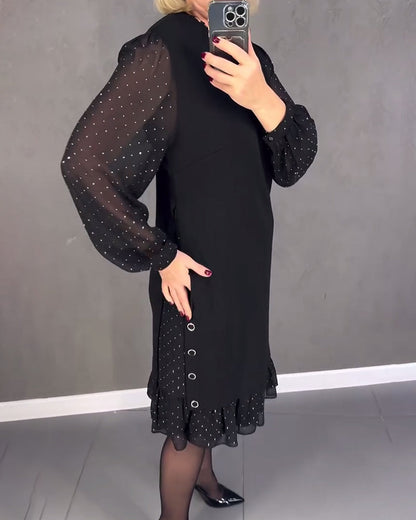 Long-sleeved polka dot dress