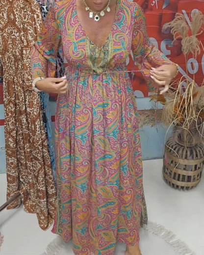 V-Neck Flare Sleeve Casual Dress