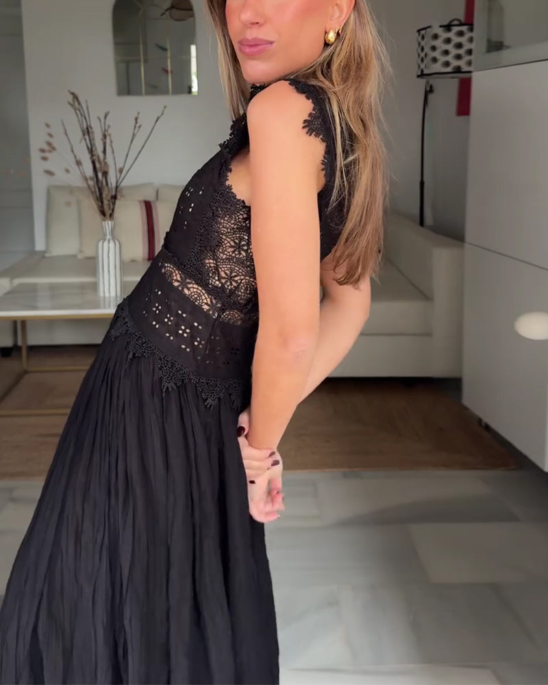 Lace Deep V Halter Long Dress