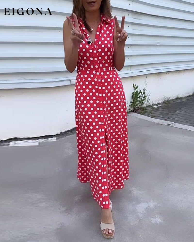 Lapel sleeveless polka-dot dress casual dresses summer vacation dresses