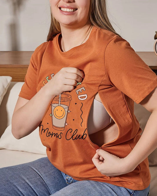 Printed Crew Neck Nursing T-Shirt