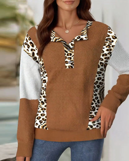 Contrast Color Leopard Print Sweatshirt