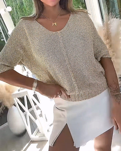 V-Neck Solid Color Pullover
