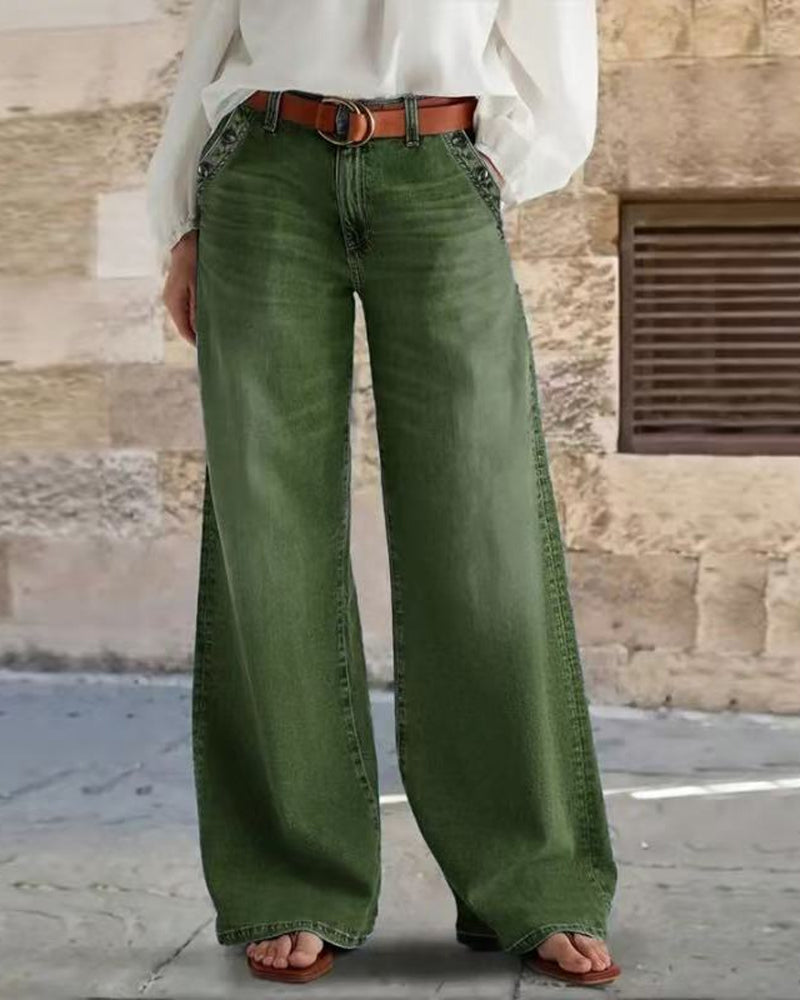 Multi-Button Washed Loose Jeans