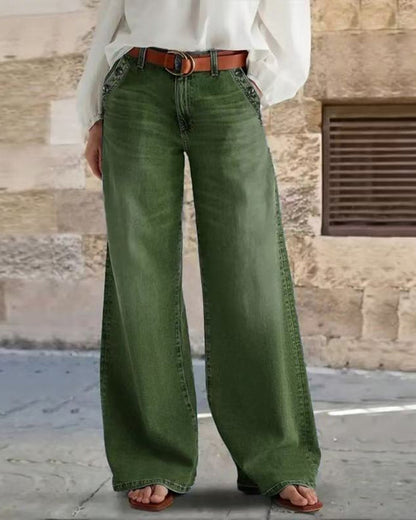 Multi-Button Washed Loose Jeans